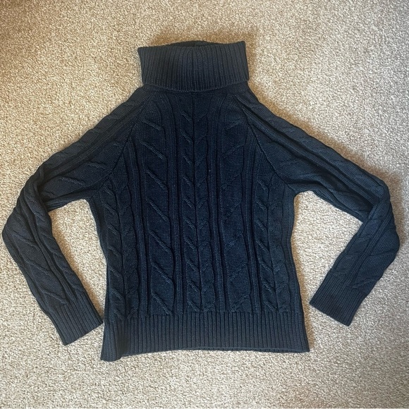 PERUVIAN Connection Baby Alpaca & Silk Cable Knit Sweater Navy Blue Size Medium - Picture 5 of 8